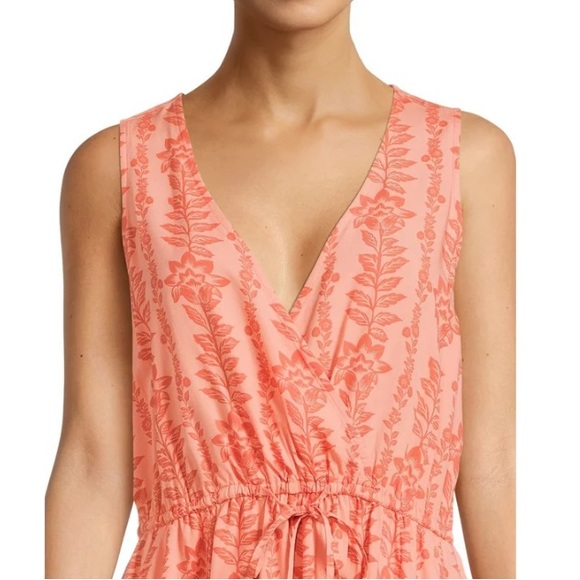5/$25 NWT Time and Tru Coral Floral Sleeveless Drawstring Dress - Picture 4 of 6
